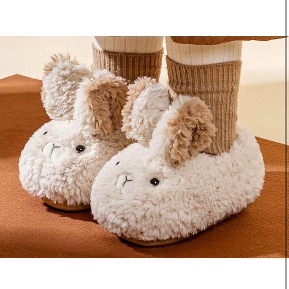 Toddler 8-9 Bunny Slippers Fuzzy Warm House Shoes White Easter Little Kid Unisex